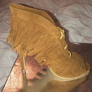 Fringed open toe booties